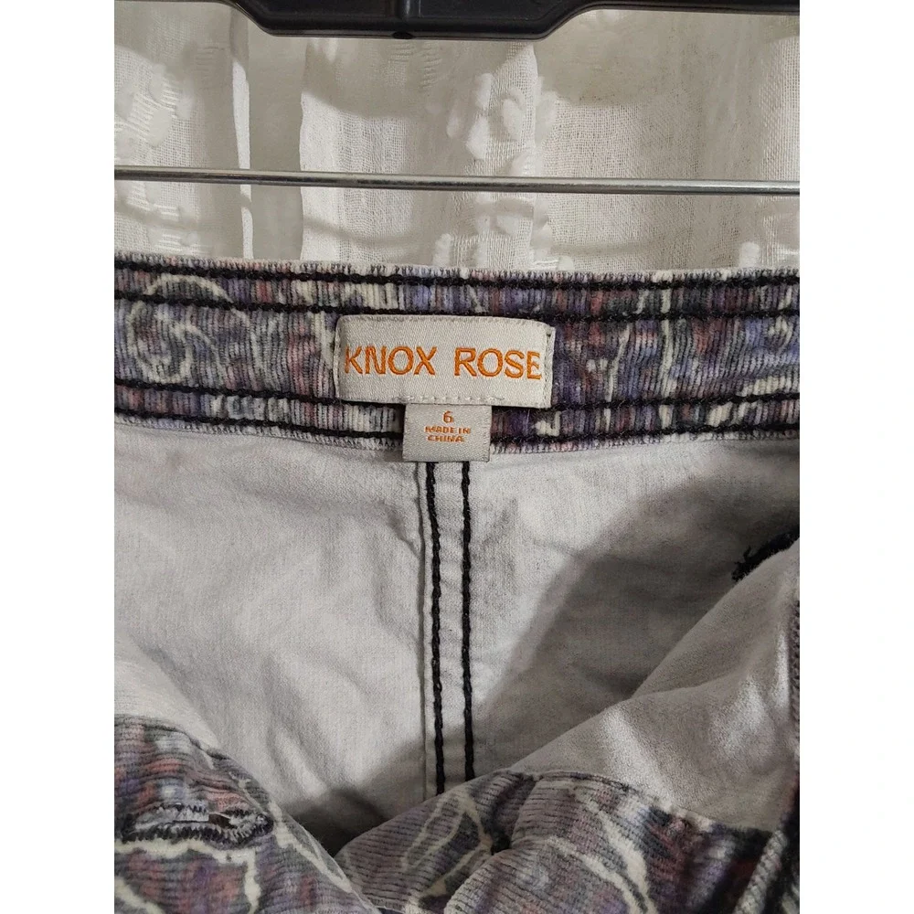 Knox Rose Womens Size 6 Paisley Corduroy Button Front Mini Skirt Purple Gray